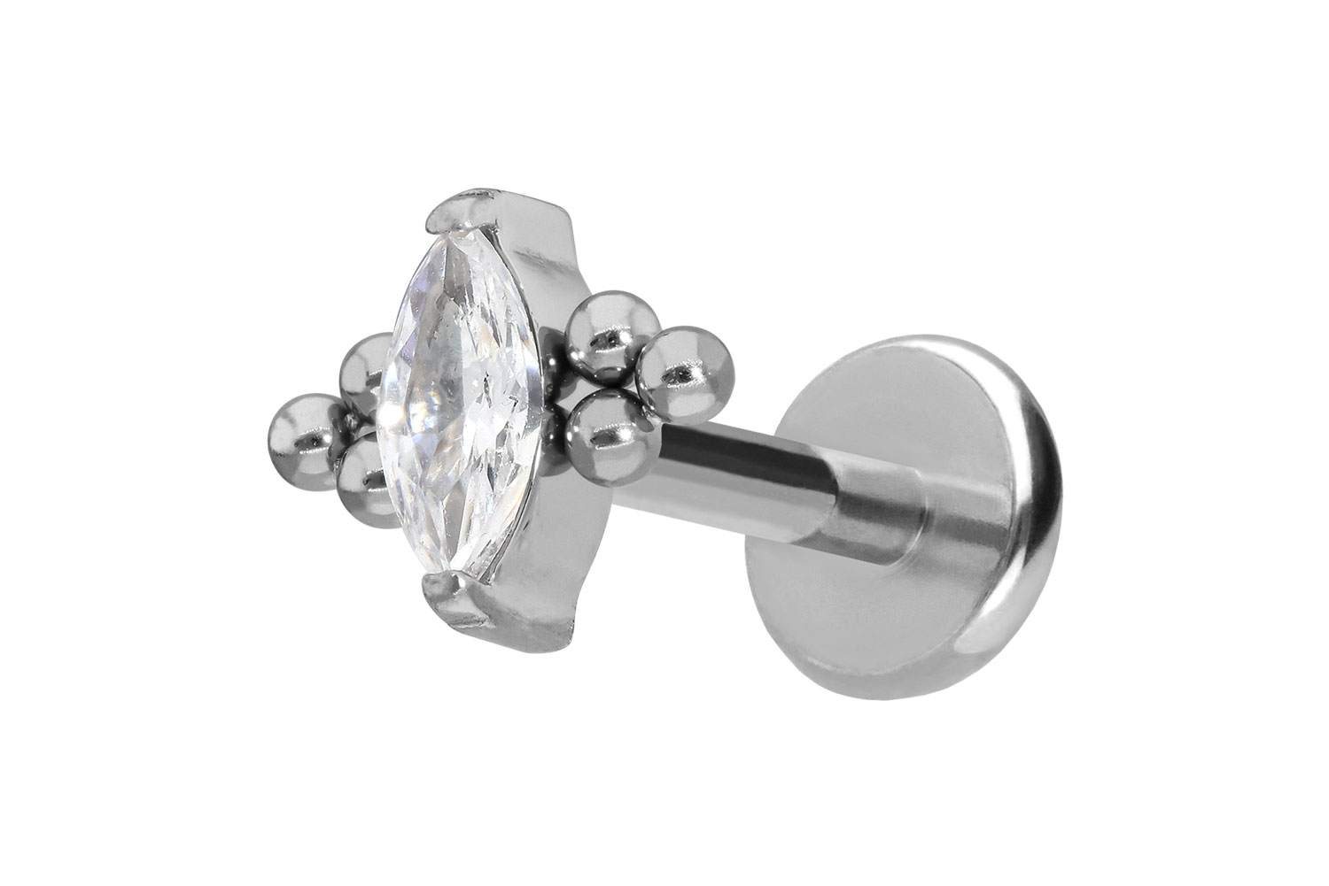 Titan Labret Piercing mit Push Fit KRISTALLTROPFEN + 6 KUGELN